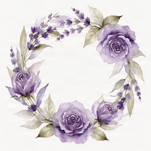 Watercolor purple floral wreath for wedding invitation decoration