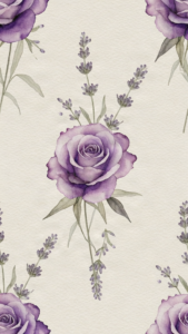 Elegant purple floral pattern background for a wedding invitation, soft watercolor style, repeatable vertically.