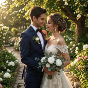 Romantic wedding couple photo for a gallery.